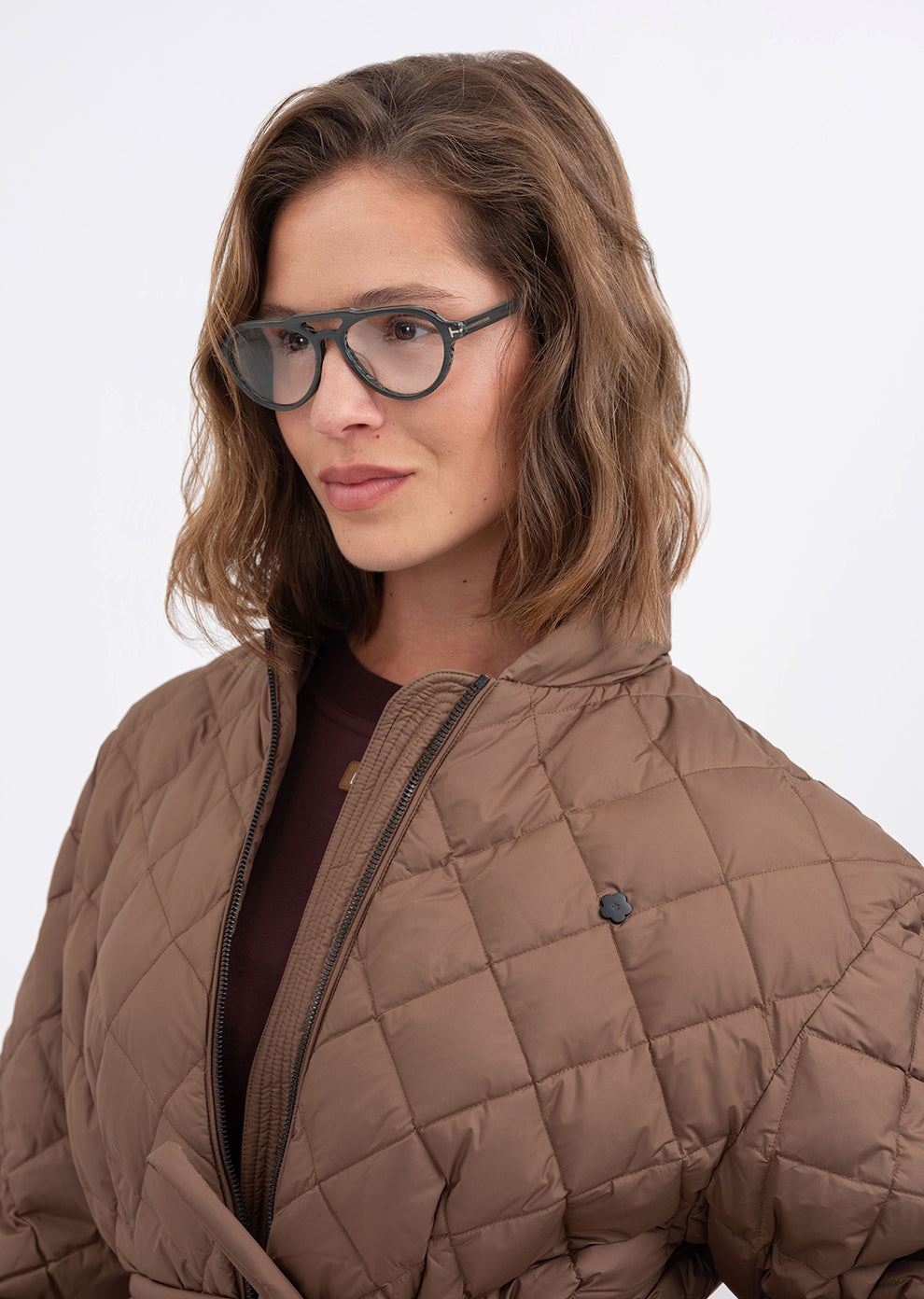 Women's Espresso brown puffer jacket – quilted winter coat by Dipari