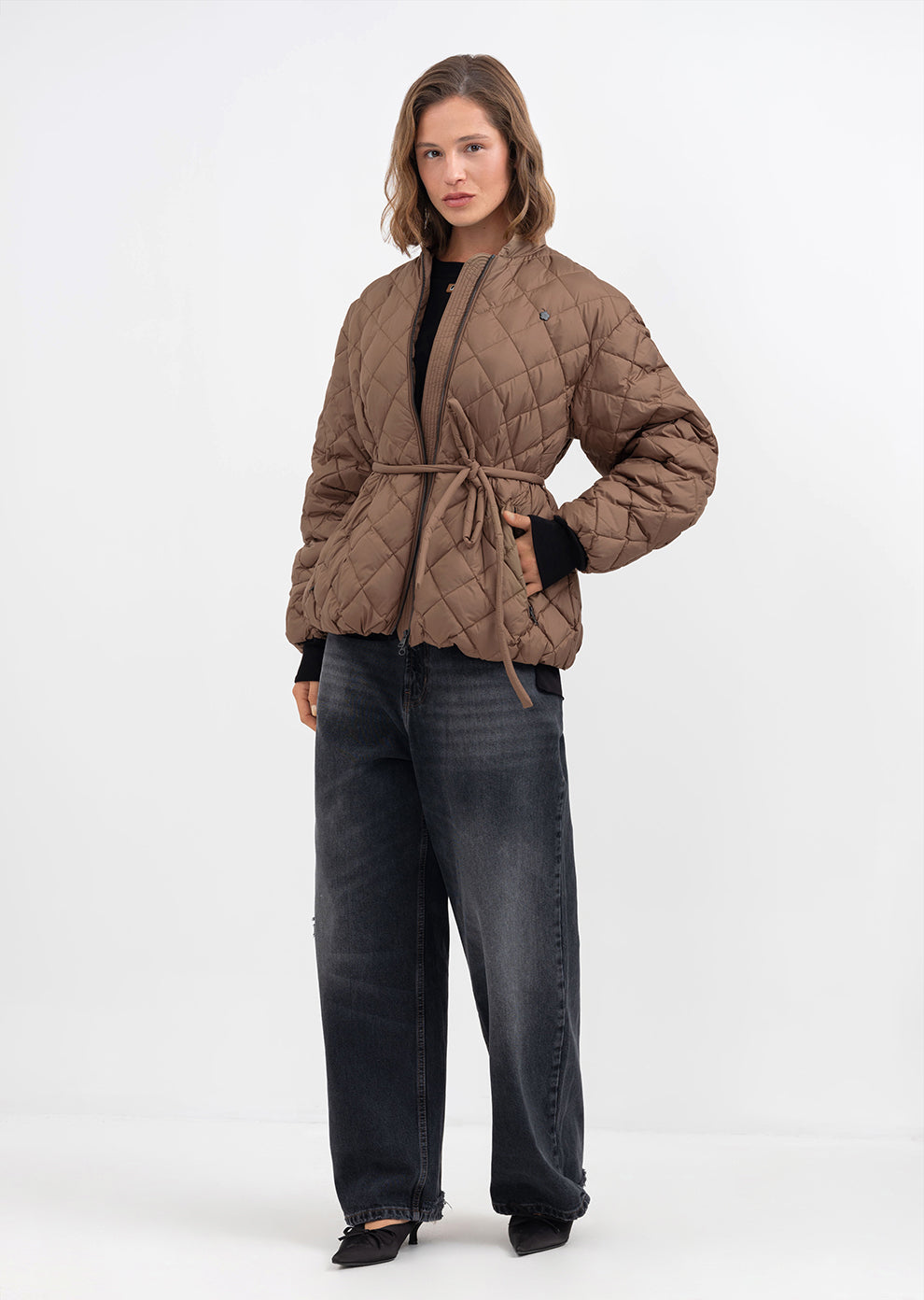 Women's Espresso brown puffer jacket – quilted winter coat by Dipari