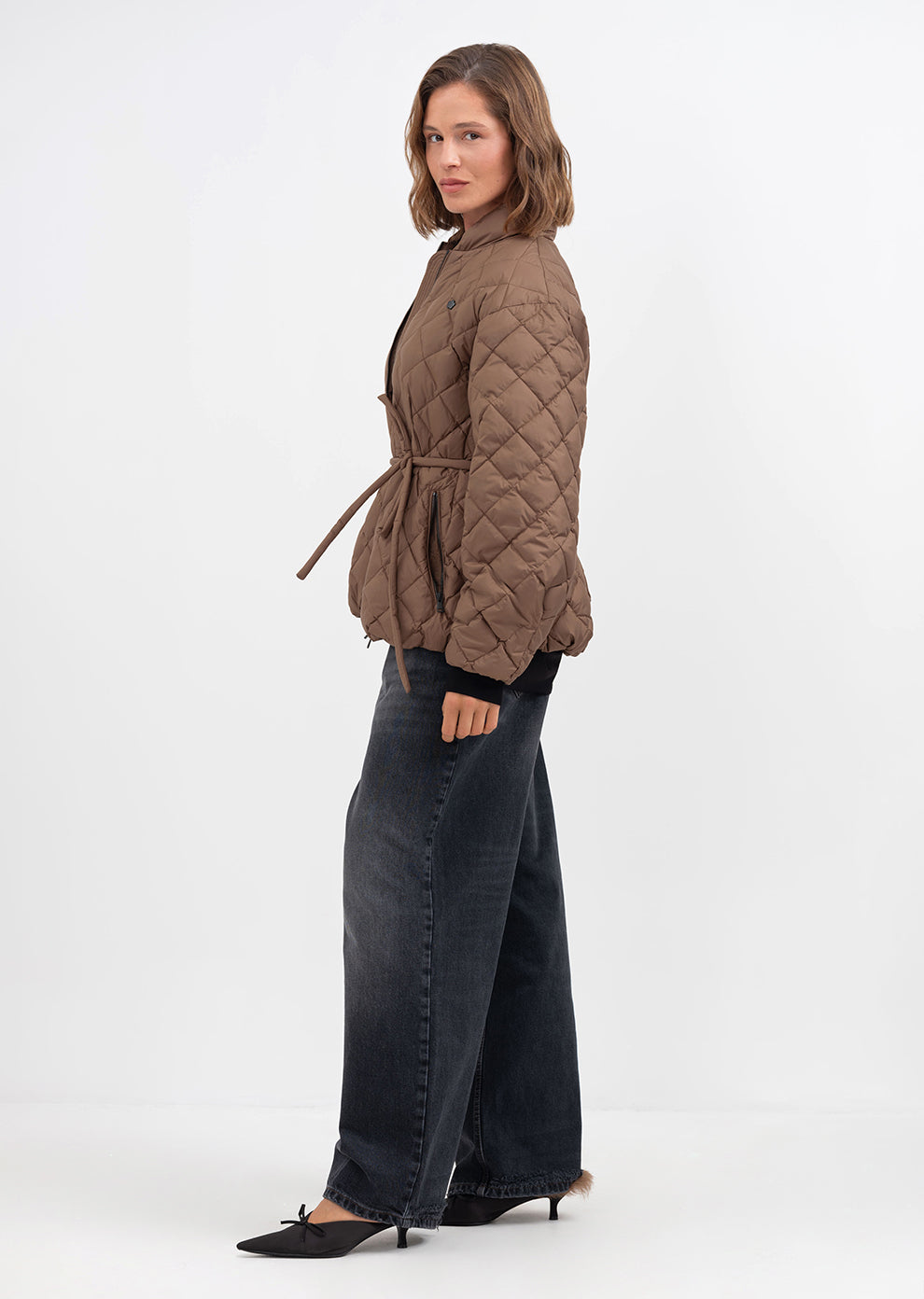 Women's Espresso brown puffer jacket – quilted winter coat by Dipari