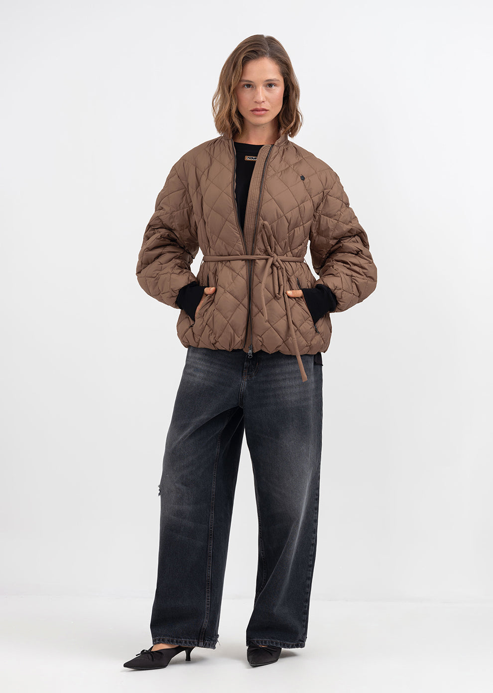 Women's Espresso brown puffer jacket – quilted winter coat by Dipari