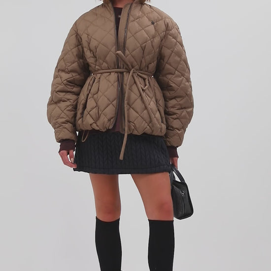 Women's Espresso brown puffer jacket – quilted winter coat by Dipari