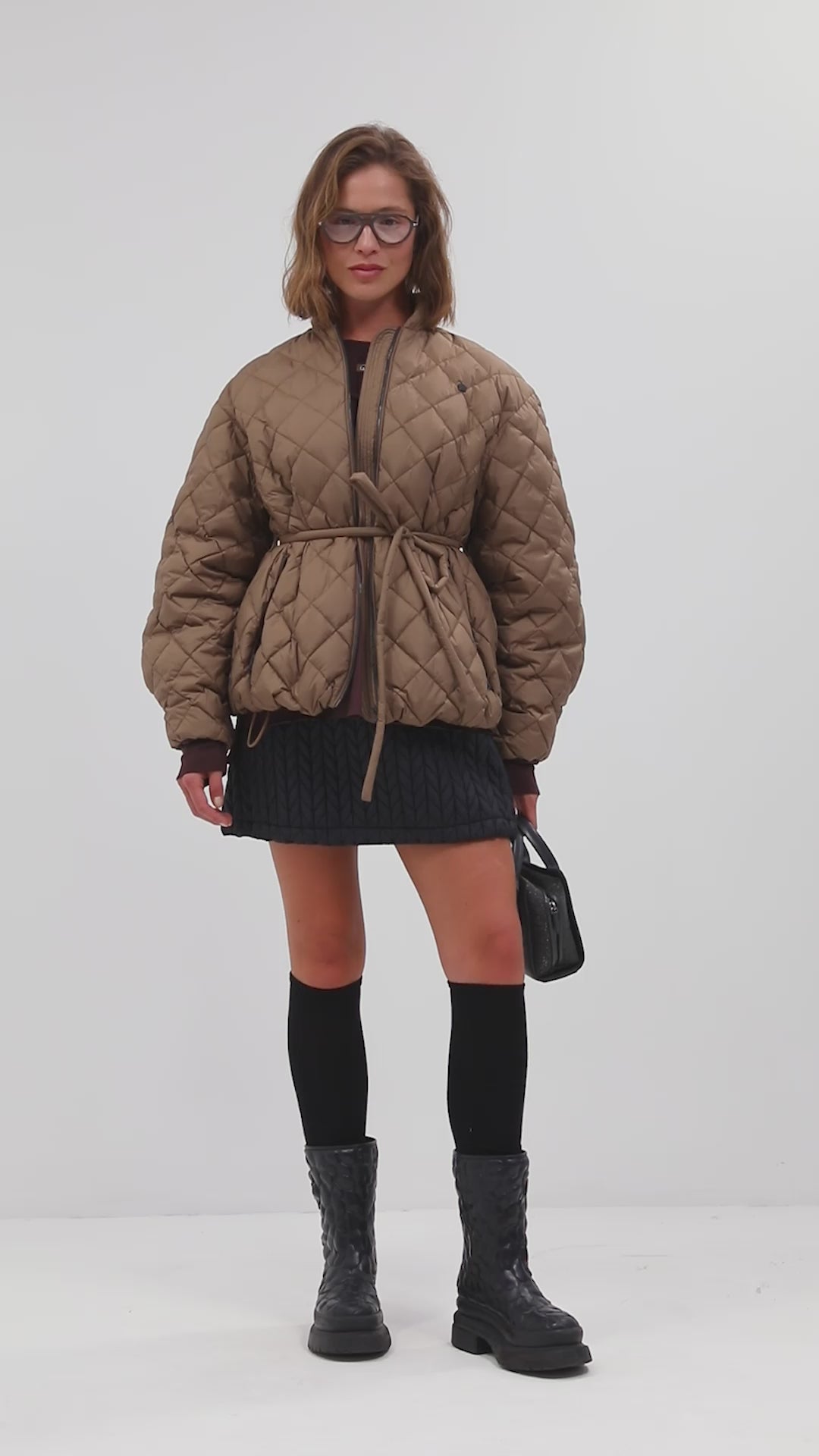 Women's Espresso brown puffer jacket – quilted winter coat by Dipari